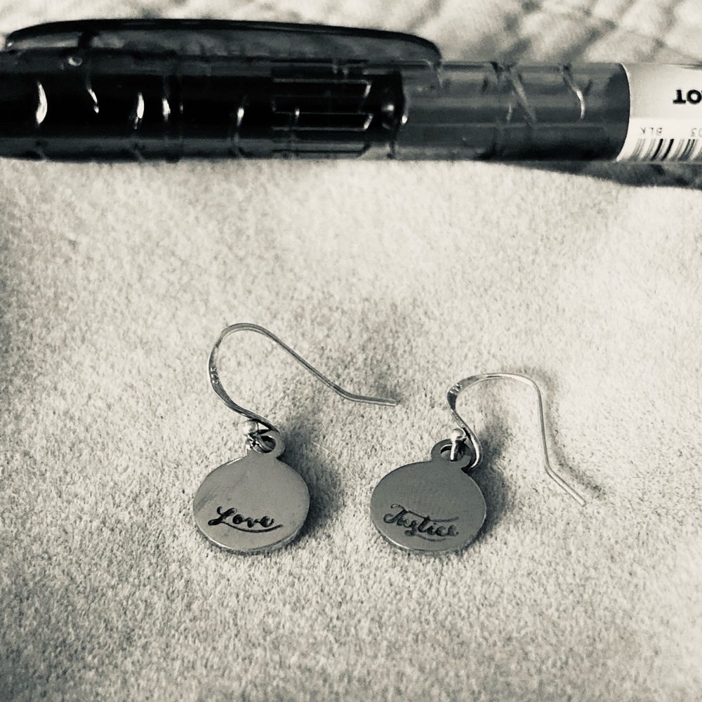 Love and justice mini disc earrings
